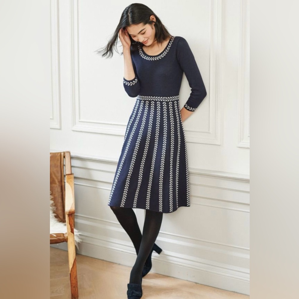 Boden Navy and White Midi Dress